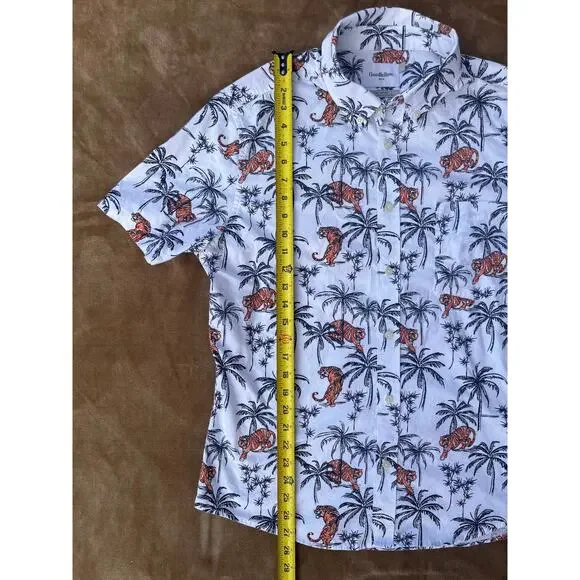 Goodfellow&Co Short Sleeve Collared Button Down Tiger Palm Tree Shirt Men L Slim - Picture 7 of 7